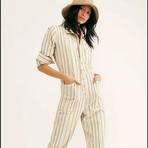 Free People NWT XS Gia Yarn Dye Coveralls Jumpsuit